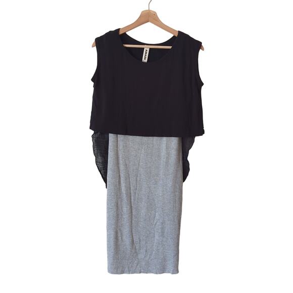 Anthropologie Amadi Dress Womens Small Drape Overlay Layered Black Gray USA - Picture 1 of 7